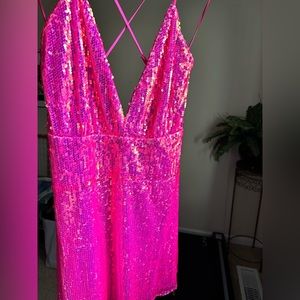 NWT Southern Fried Chics Neon Pink Bandita sequin dress XL